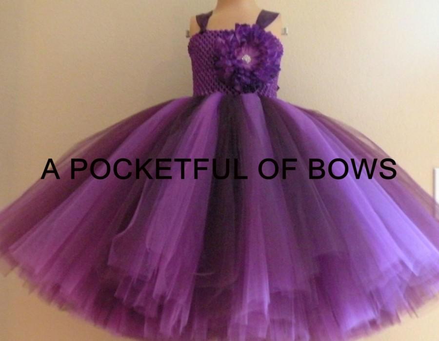 Hochzeit - Plum and Purple Flower Girl Tutu Dress Toddler, Long Tutu Dress, Girls Party Dress, Formals