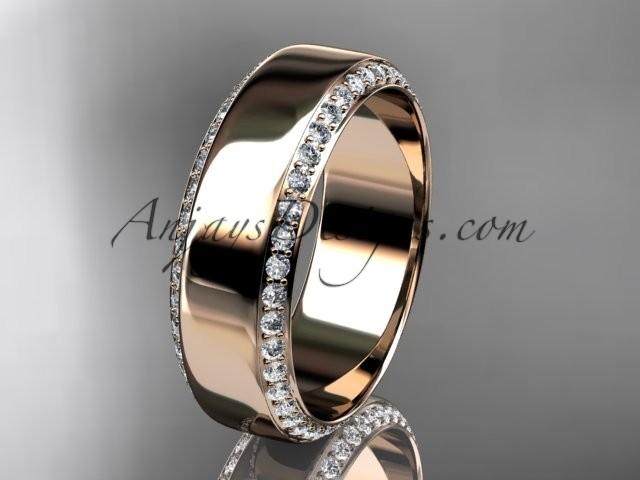 Mariage - 14kt rose gold classic wedding band, diamond engagement ring ADLR380B