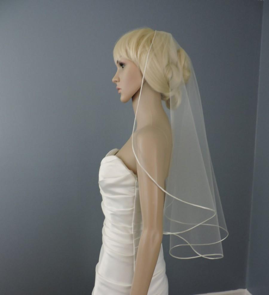 Mariage - Sweetness -Single Tier Satin Rattail Edge Wedding Veil Cascade 33" Waist Length, Bridal Veil
