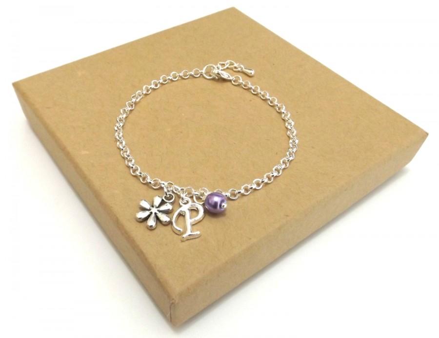 Mariage - Flower Girl Bracelets, Flower Girl Gift, Flower Charm Bracelet, Initial Bracelet, Set of 3 Bracelets, Set of 4 Bracelets, Set of 5, Set of 6