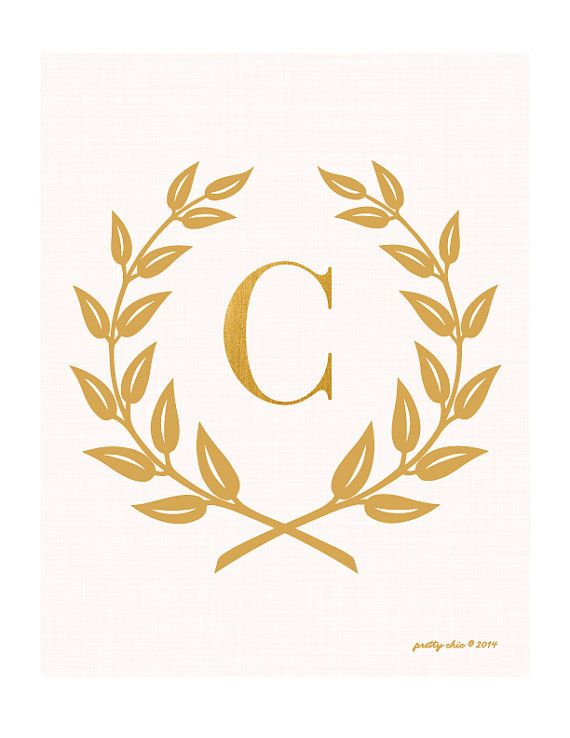 Свадьба - Laurel Wreath Monogram Art Print - Bar Cart - Inspirational - Monogram - Gold Laurel Wreath - Golden - Nursery