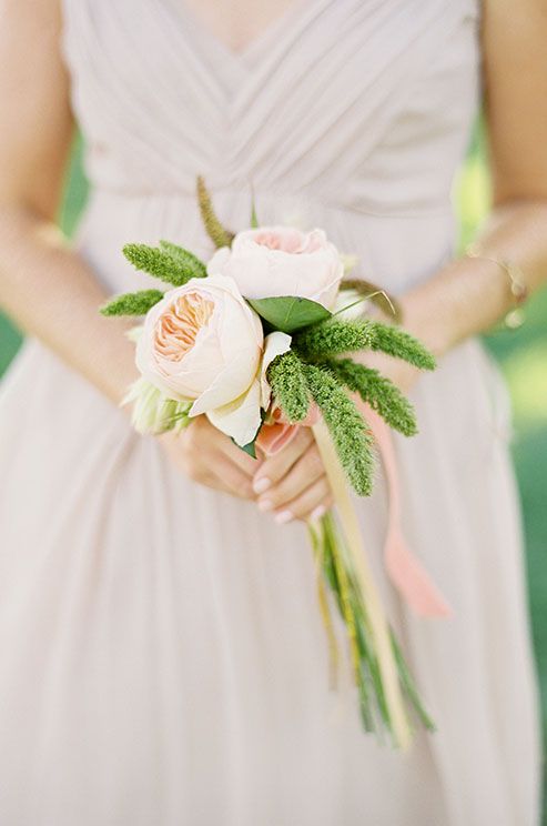 Свадьба - A Simple And Romantic Wedding Bouquet Compliments The Delicate Dusty Rose Colored Bridesmaid Dress.