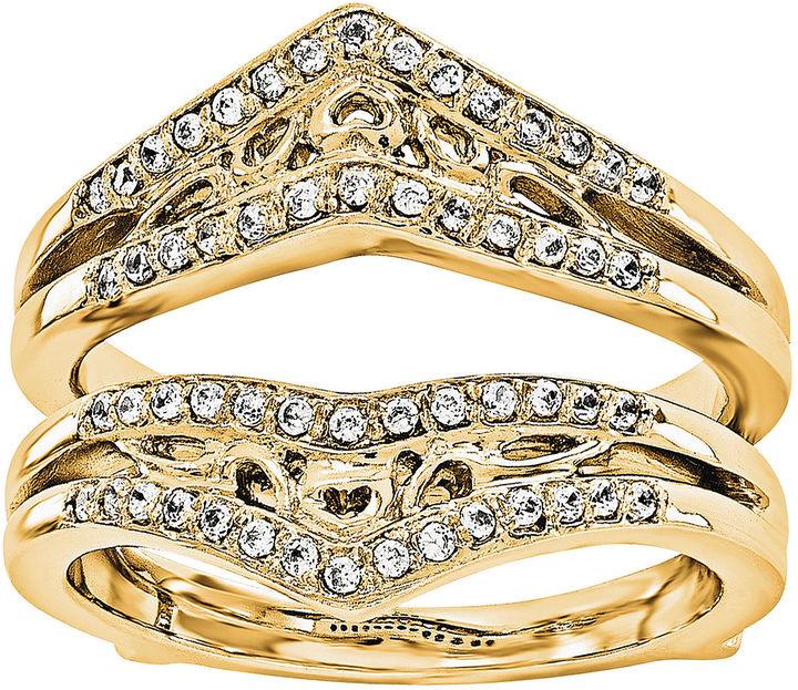 Hochzeit - MODERN BRIDE 1/3 CT. T.W.  Round Diamond 14K Yellow Gold Ring Guard