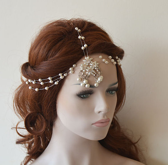 زفاف - Wedding chain Headband, Pearl Headband, Wedding Hair Accessories, Bridal Hair Accessories, Pearl Headband, Hair Accessories