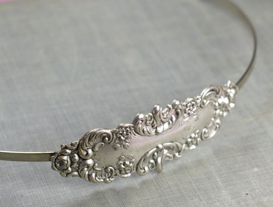 Hochzeit - Victorian headband floral silver metal elegant antique style bridal