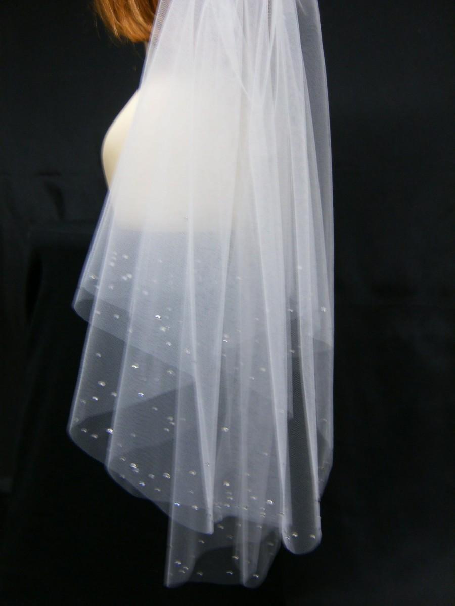 Hochzeit - Bridal Veil Swarovski Crystal Rhinestone Edged 30 Inch Long Waist Length Double Layer Up-Do Wedding Veil