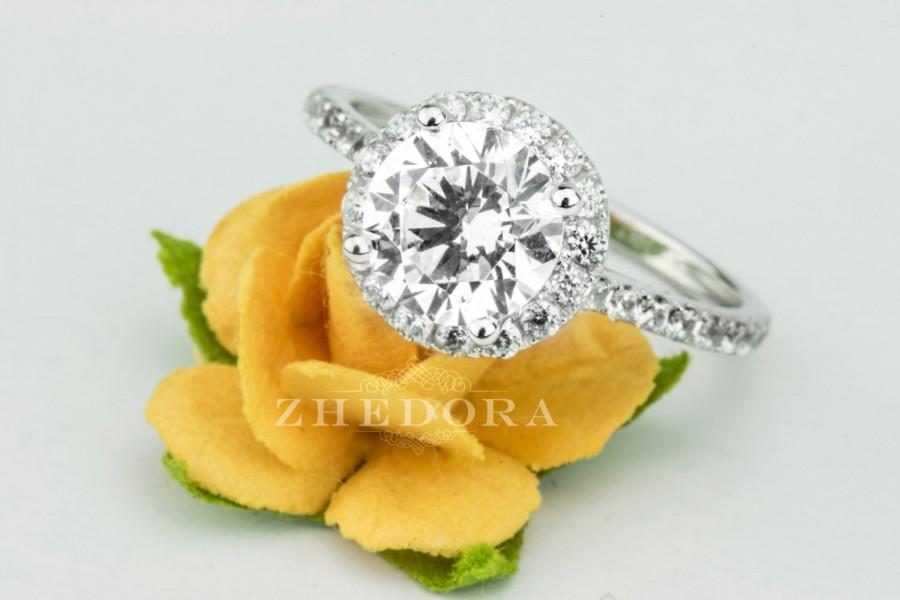 Wedding - 3.5 CT Engagement Ring Round Cut Halo Solid 14k White Gold Bridal band Lab-Created Stone Simulated Diamond