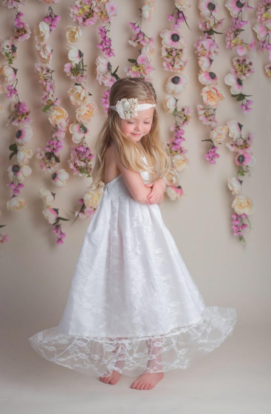 Wedding - Lace Boho Flower Girl Dress, Rustic Flower Girl Dress, Ivory Girls Dress, Country Flower Girl Dress, Boho Flower Girl Dress, Lace Maxi Dress