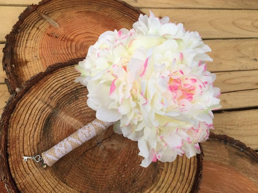 Hochzeit - White with pink peony bridal bouquet, bridal flowers, wedding flowers, wedding bouquet