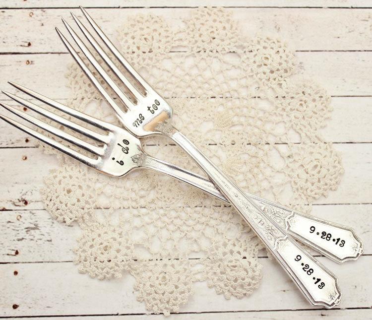 Mariage - Custom Wedding Day Forks - Hand Stamped - Matching - Name Date - Mr. Mrs. - His Hers - Bride Groom - I Do Me Too - Mine Yours - Husband Wife