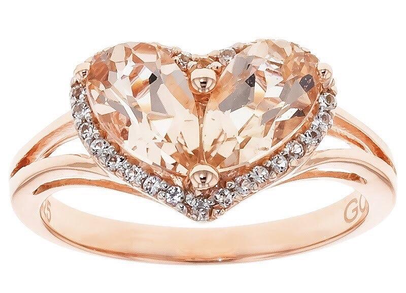 زفاف - Genuine Morganite Engagement Ring 2.25ctw Heart Shape surrounded by 16ctw Round White Topaz bathed in 18k Rose Gold Over Sterling Silver sz7