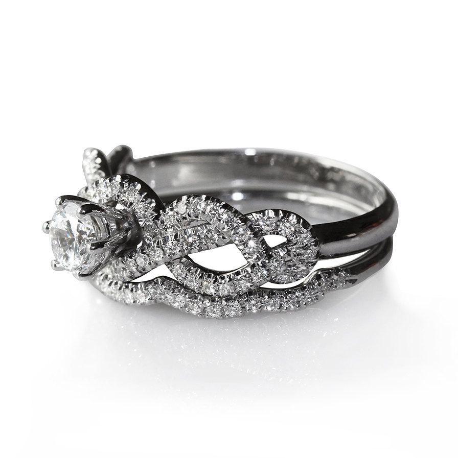 Hochzeit - Infinity Knot Diamond Engagement Ring With Diamond Band, 14K Gold Ring, Pave Diamond Ring, Infinity Ring, Unique Engagement Ring