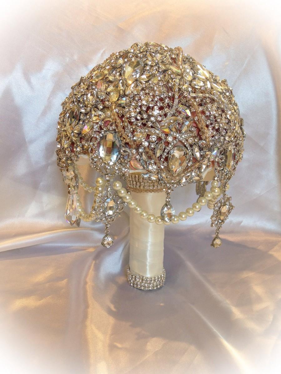 زفاف - Champaign Ivory Vintage Gatsby wedding brooch bouquet. Deposit on Titanic rhinestone bling crystal swarovski bridal broach bouquet