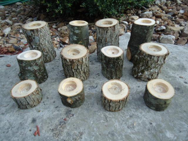 Wedding - 12 Rustic tree candle holders sticks for votive candles, weddings, cabins, decoration, decor, natural tree branch,