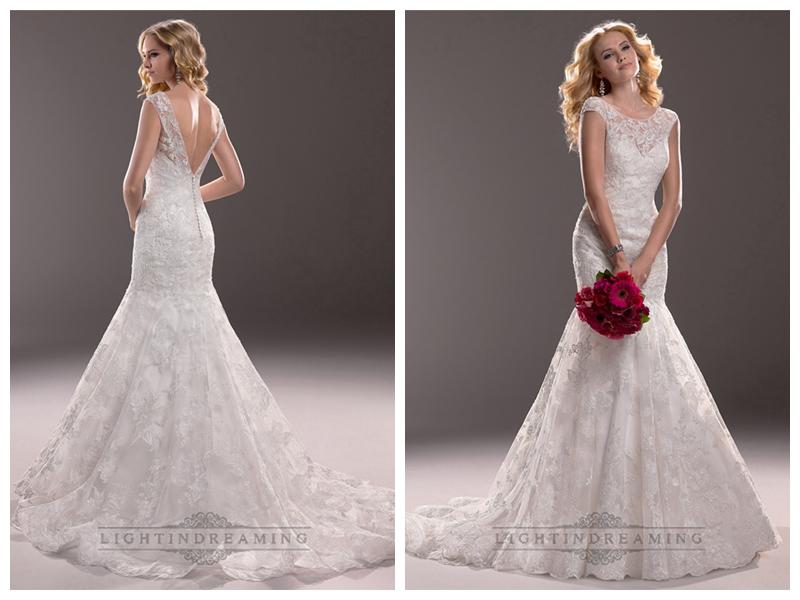 Свадьба - Cap Sleeves Illusion Bateau Neckline Mermaid Lace Wedding Dresses