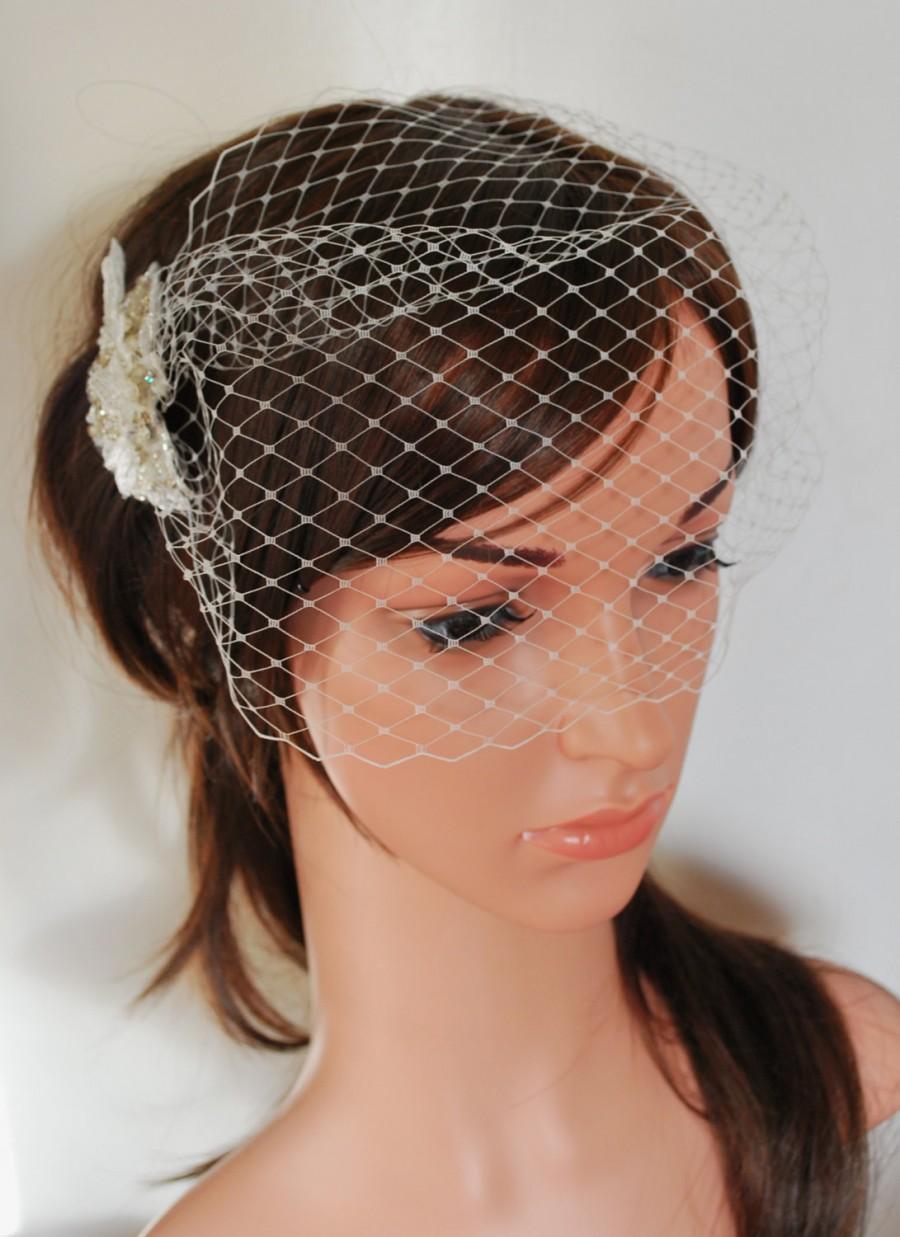 Wedding - bandeau birdcage, ivory birdcage,  Lace birdcage, blusher veil,birdcage, veil alternative, French tulle, 50s,  60s veil,  retro wedding