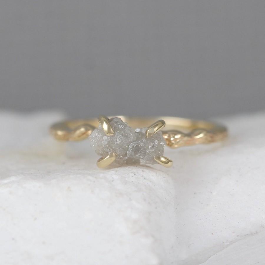 Wedding - Twig Engagement Ring - Raw Uncut Rough Diamond Twig Ring - 14K Yellow Gold Branch Rings - Tree Branch Wedding Ring - Made in Canada