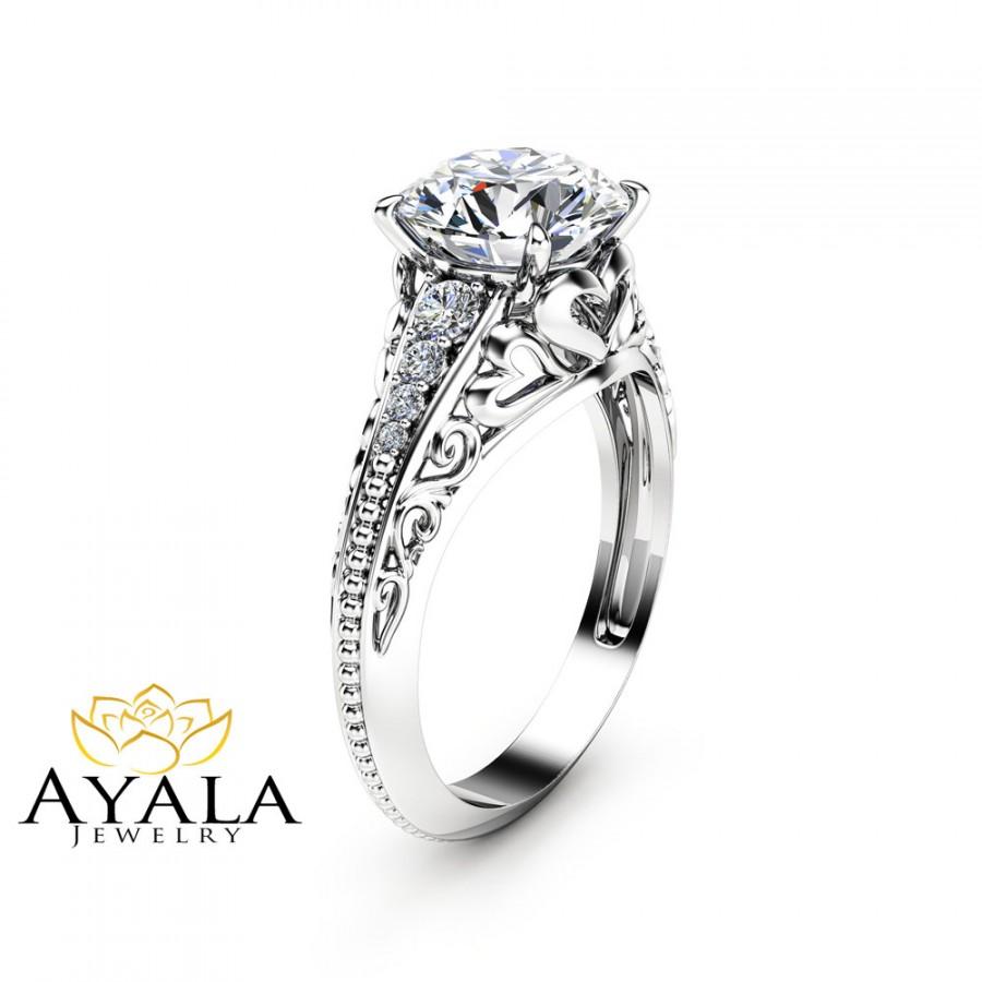 Mariage - 2 Carat Diamond Custom Ring in 14K White Gold Unique Diamond Engagement Ring Art Deco Styled Ring Alternative Ring