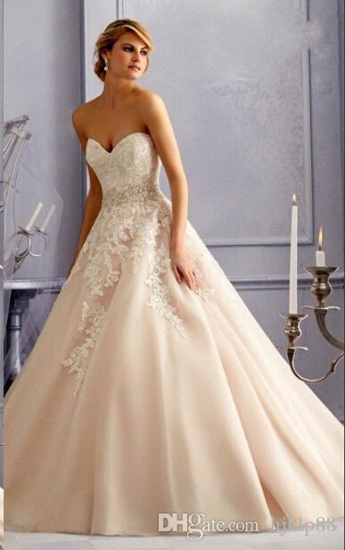 Wedding - Exquisite 2016 Blush Pink Wedding Dresses Sweetheart Beads Sash Crystal Cheap Appliques Sleeveless Tulle Bridal Ball Gowns Custom Online with $109.17/Piece on Hjklp88's Store 