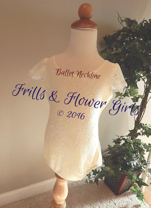 Hochzeit - White Stretch Lace Onsie Ivory Spandex CAP SLEEVES Flower Girl Flower Girl Top or Leotard - Custom made Baby 12 Mo to Girl Size 12