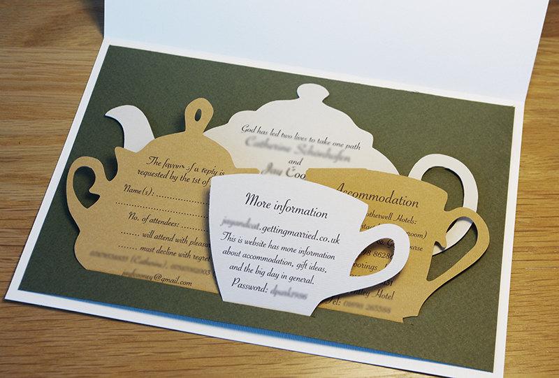 Hochzeit - Wedding Invitations Set, Tea Time Themed Wedding, Tea Ceremony, English Style Party, Tea Pot, Tea Set, Cutout, Scrapbook, Papercut by Naboko