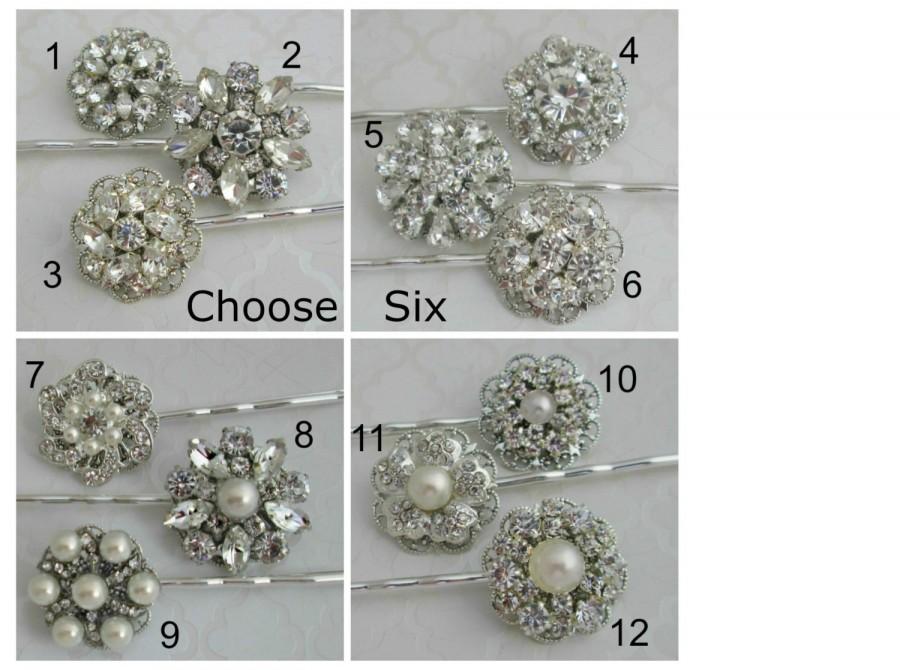 Mariage - Wedding Hair Pins Bridesmaid bobby pin Pearl hair clip Crystal Bridal Hair pins silver Rhinestone Hair Clip