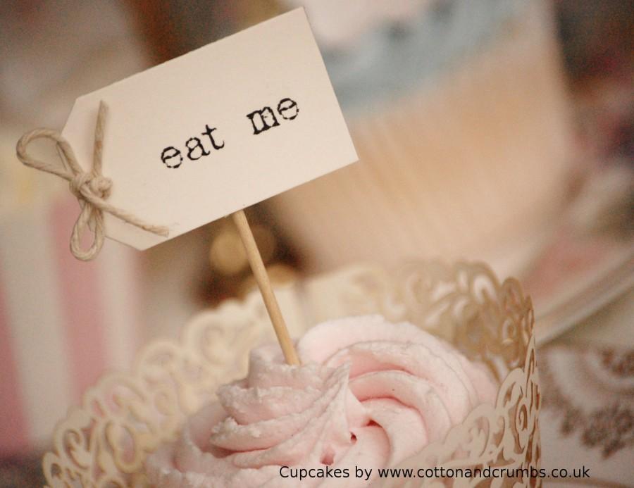 Wedding - Eat Me Party Picks - cream with twine bows - set of 10