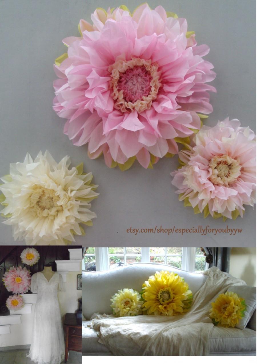 Wedding - First Birthday Decorations - Set of 3 Giant Paper Flowers (Pink) - Perfect Decorations for Wedding,Birthday Party&Baby Shower