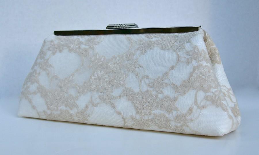 Mariage - Champagne Handbag in Lace for Bride or Bridemaids Handbag Clutch bridal accessory with Silk Lining- custom design your own