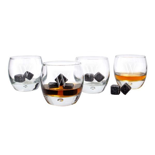 Hochzeit - Personalized Heavy Based Whiskey Glasses With Whiskey Stones