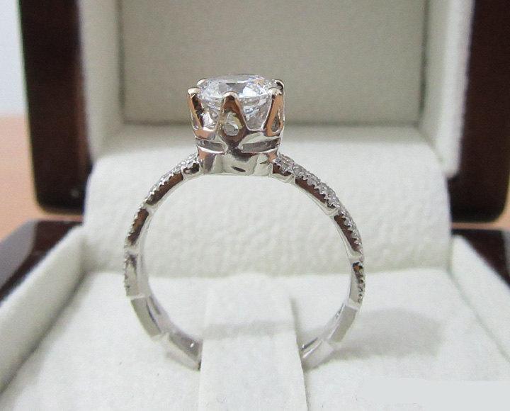 زفاف - 1 Carat Ring, Diamond Engagement Ring, 18K Gold, White Gold, Diamonds on Prongs, Diamond Ring
