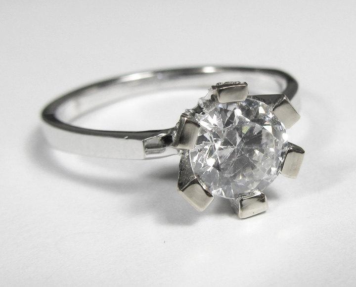 زفاف - Diamond Engagement Ring, 18K Gold, White Gold, Diamonds on Prongs, Diamond Ring