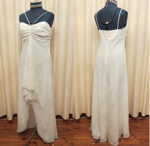 Wedding - Vintage Made In Australia Sexy IVORY Simple Full Length Beach Wedding Dress with Peek a Boo Cut Out in the Skirt