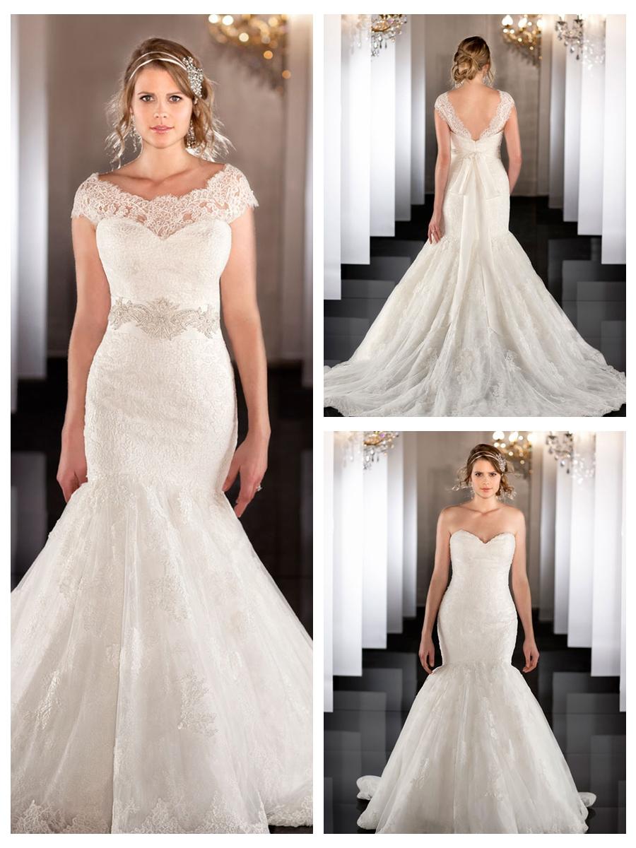 زفاف - Illusion Detachable Neckline Fit Flare Sweetheart Mermaid Wedding Dress