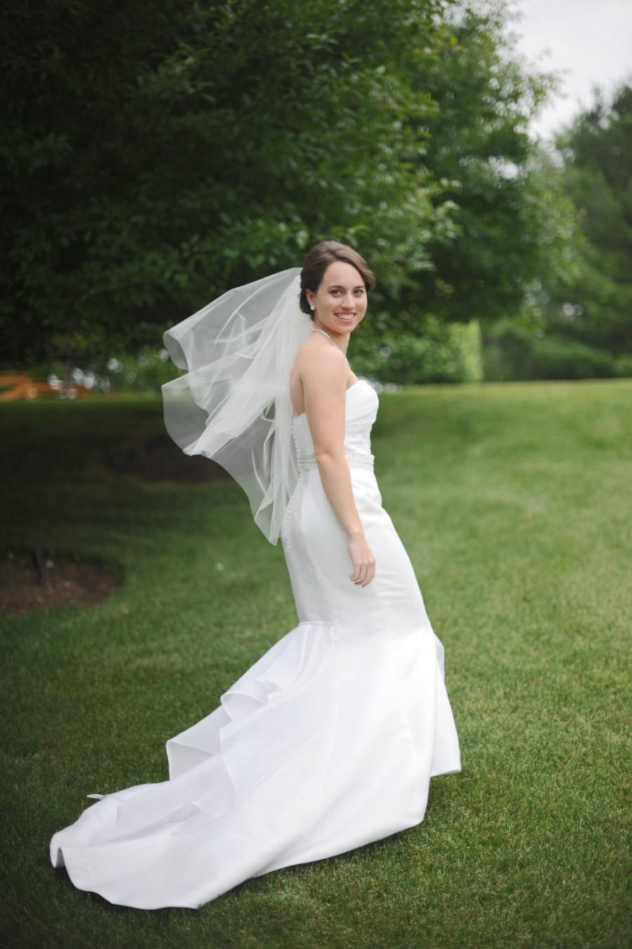 زفاف - Wedding Veil - Ivory Short Two Tier Veil - Ivory Bridal illusion Blusher Veil-  Marti & Co