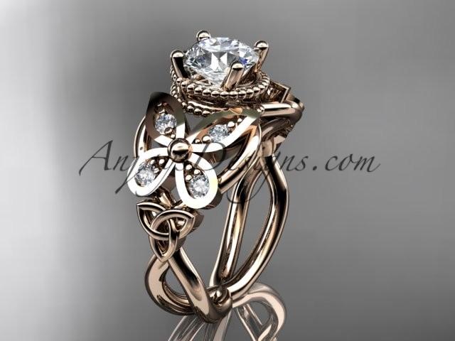 زفاف - Spring Collection, Unique Diamond Engagement Rings,Engagement Sets,Birthstone Rings - 14kt rose gold diamond celtic trinity knot engagement ring wedding band