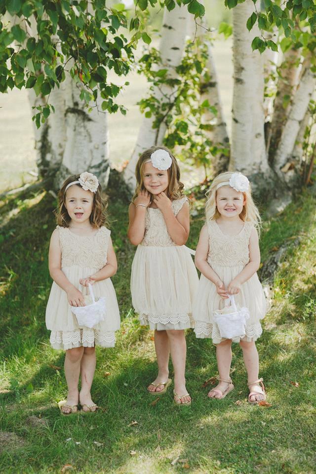 Wedding - SALE--Beige Flower Girl Lace Rose Dress With Matching Headband, Girl Toddler Wedding, Vintage, Ages 5T and6T