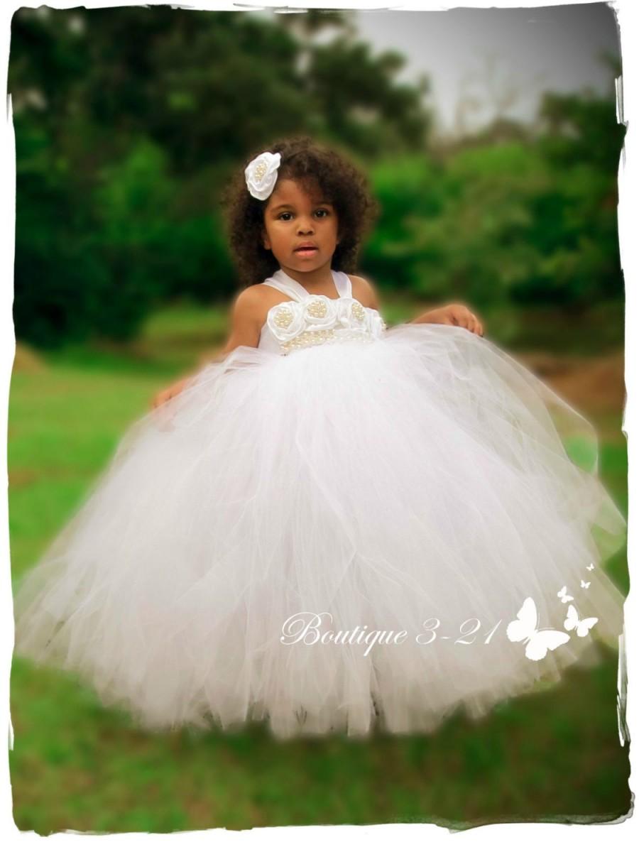 Wedding - White Flower Girl Dress, White tutu dress, Baptism tutu dress, Christening tutu dress, Flower Girl Dress