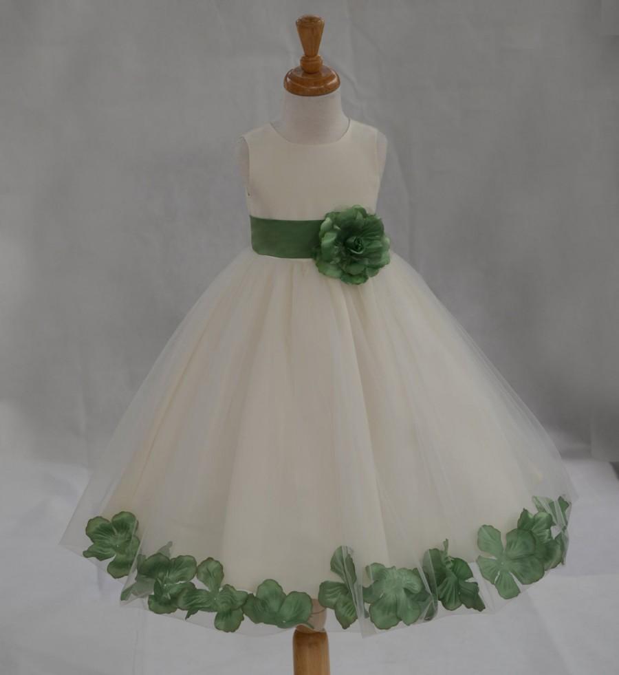 Hochzeit - Ivory / Clover (pictured) Flower Girl Dress pageant wedding bridal children bridesmaid toddler elegant sizes 6-9m 12m 2 4 6 8 10 12 14 