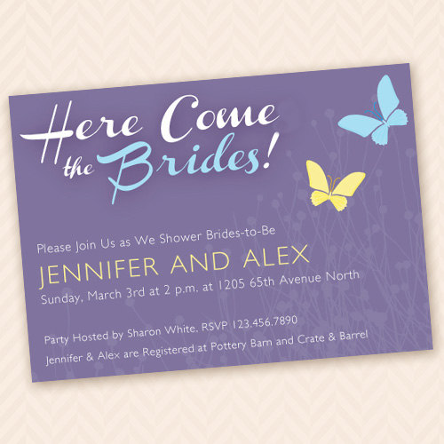 Wedding - Lesbian Bridal Shower Invitation - Here Come the Brides
