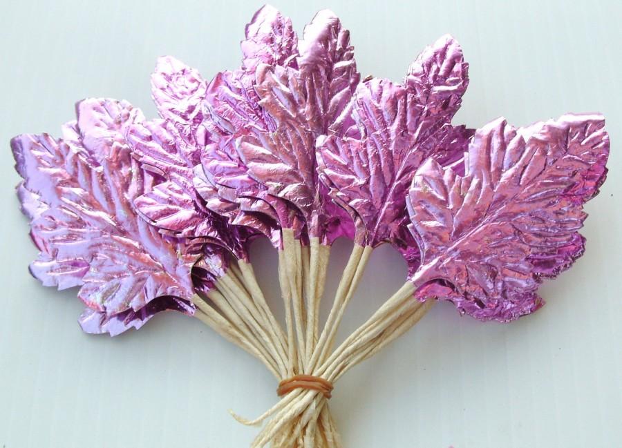 زفاف - Pink Chistmas Wreath Millinery Flower PINK Metallic Leaves DIY Corsage Foil Art Paper Craft Supply X10