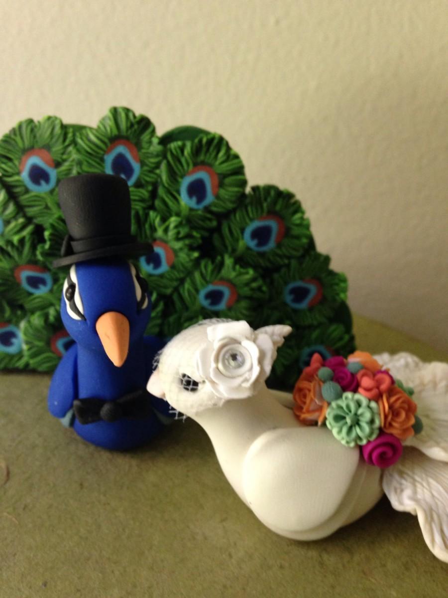 Mariage - Peacock Love Keepsake Wedding Cake Topper handmade