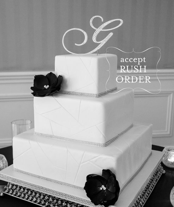 Wedding - A-Z Initial SILVER Metal G Cake Toppers in Elegant Script Letter Style, Fine Set-In Rhinestones in any letter A B C D E F G H I J K L M N O