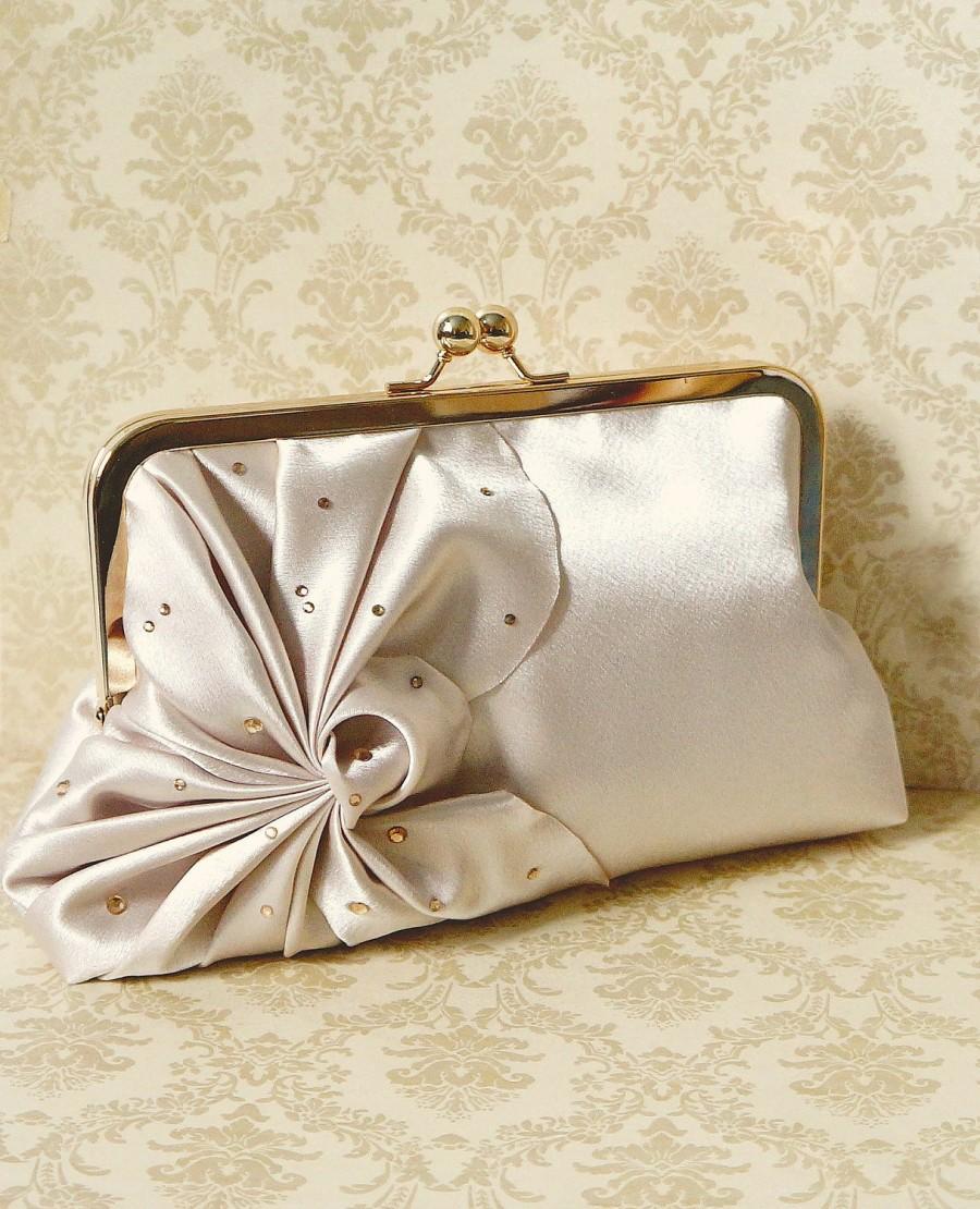 Wedding - Art Deco Bridal and Bridesmaid Clutch Purse with Flower Detail- Custom, Made-to-order