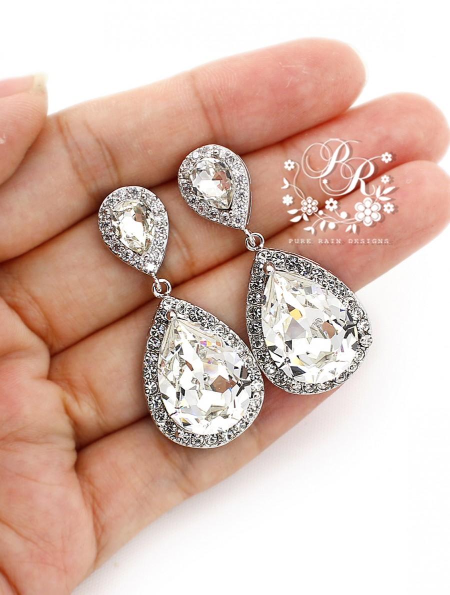 Свадьба - Wedding Earrings Swarovski Crystal Rhinestone Earrings Wedding Jewelry Brides Earrings Bridal Earrings Wedding Accessoriy Bridal Jewelry Mar