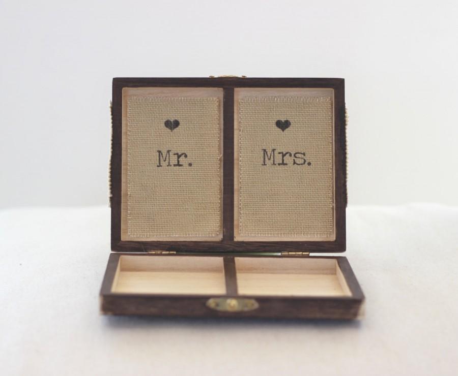 زفاف - Ring Pillow Box Gift Personalized Rustic Wedding Ring Box Sign Shabby Chic Burlap Flowers