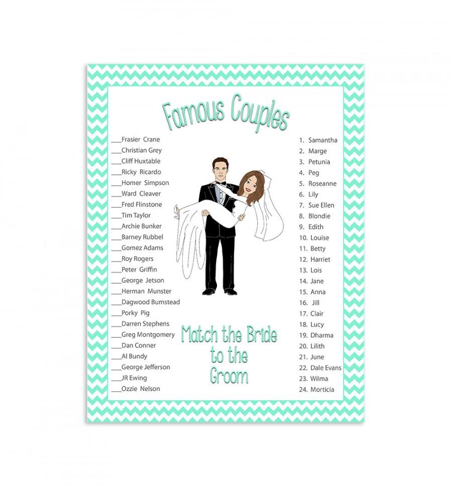 Wedding - Bridal Shower Game  Famous Couples Game Printable Couples Shower Game