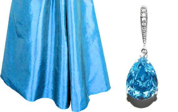زفاف - Aqua Blue Crystal Earrings Wedding Aquamarine Rhinestone Earrings Swarovski Teardrop Earrings Bridesmaid Earrings Wedding Blue Jewelry