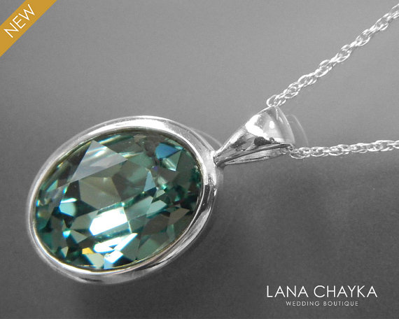 زفاف - Indian Sapphire Crystal Necklace Swarovski Rare Indian Sapphire Sterling Silver Oval Necklace Wedding Blue Jewelry Indian Sapphire Pendant