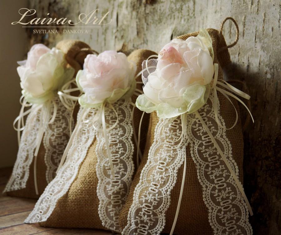 Свадьба - Wedding Dollar Dance Bag Burlap Purse Flower Girl Bag Rustic Vintage Wedding Décor